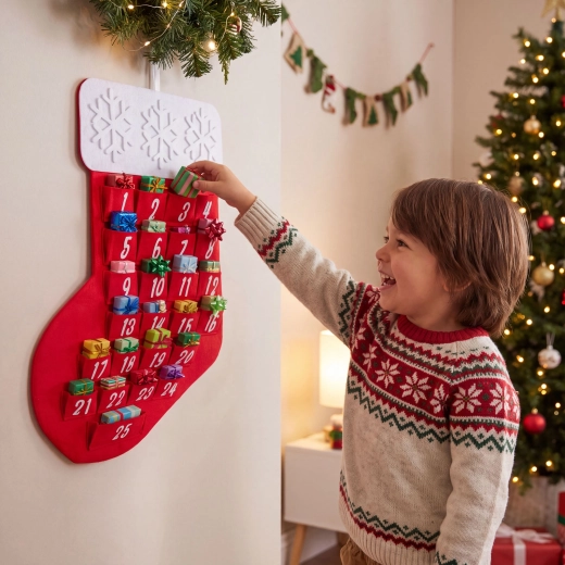 Χριστουγεννιάτικο advent ημερολόγιο σε σχήμα μπότες του Αγίου Νικολάου 59 × 36 cm