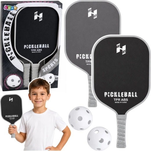 Σετ pickleball: 2 ρακέτες και 2 μπαλάκια μαύρο-γκρι