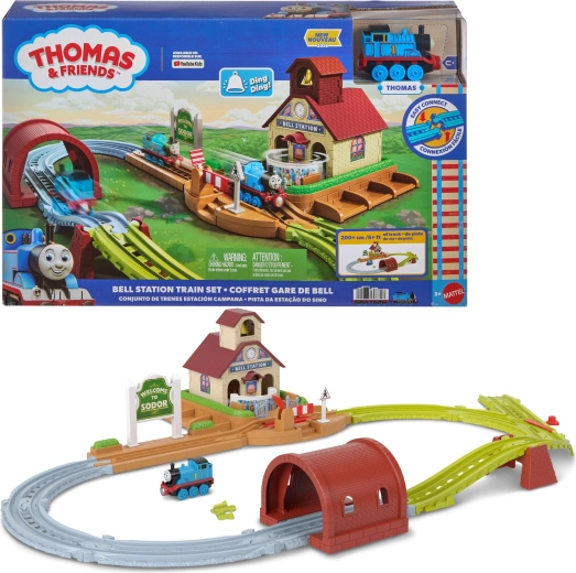Fisher-Price Thomas & Friends σετ σιδηροδρομικής πίστας με σταθμό Dzwonkowo και ατμομηχανή Τόμας