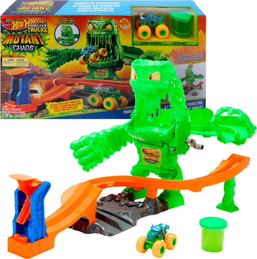 Hot Wheels Monster Trucks πίστα με slime: μάχη με μεταλλαγμένο τέρας + οχηματάκι