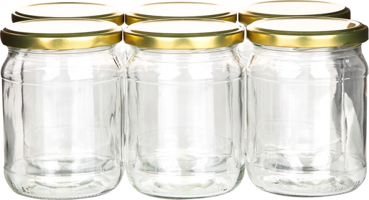 Σετ 6 βάζων για κονσερβοποίηση 520 ml με χρυσά καπάκια fi 82