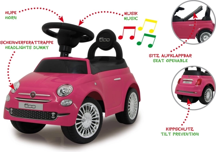 Jamara όχημα βόλτας και περπατούρα Fiat 500 2σε1 ροζ