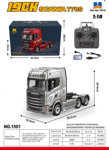 Τηλεκατευθυνόμενο φορτηγό Scania 770S 1:18 γκρι