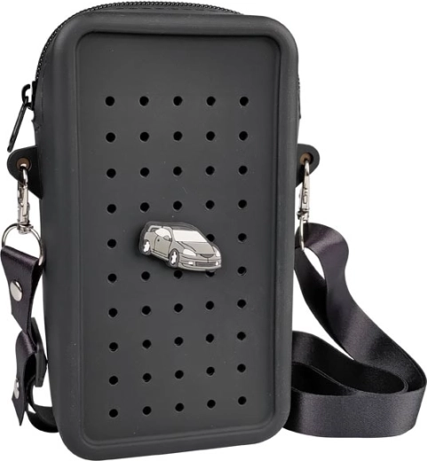 Σιλικονούχα τσάντα χιαστί (crossbody) Gifty μαύρη με διακοσμητικό pin
