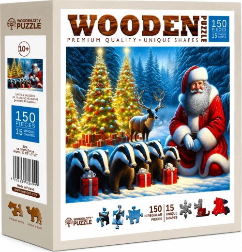 Ξύλινο παζλ WOODEN CITY Άγιος Βασίλης και ασβοί, 150 κομμάτια
