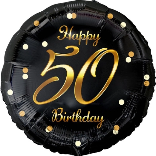 Μπαλόνι αλουμινίου Happy 50 Birthday – μαύρο με χρυσή εκτύπωση