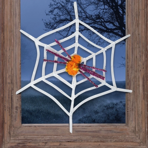 Λευτός ιστός αράχνης για το Halloween με κίτρινη αράχνη