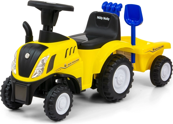 Παιδικό όχημα-σπρωχτό (ride-on) Milly Mally τρακτέρ New Holland T7 με αναδιπλούμενο τρέιλερ, κίτρινο