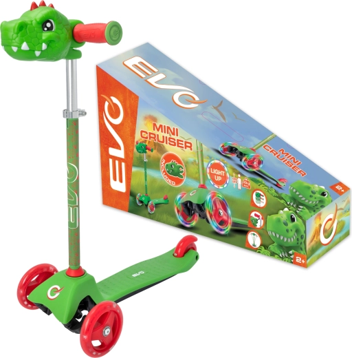 Παιδικό τρίτροχο πατίνι EVO Light Up Mini Cruiser Dino με ρόδες LED, ρυθμιζόμενο σε ύψος