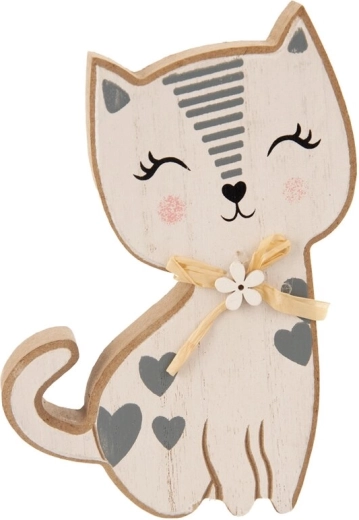 Διακοσμητική ξύλινη γάτα λευκό-γκρι 15 cm