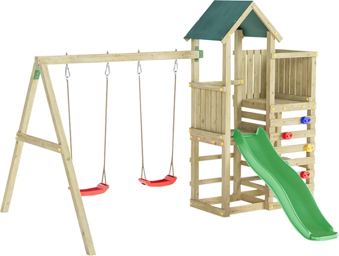 Marimex παιδική ξύλινη παιδική χαρά Play Basic με πράσινη τσουλήθρα