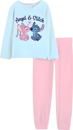 Παιδική βαμβακερή πιτζάμα Stitch & Angel σε τιρκουάζ και ροζ χρώμα