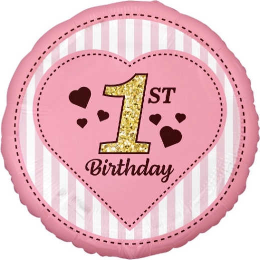 Ροζ μπαλόνι αλουμινίου 45 cm – 1st Birthday