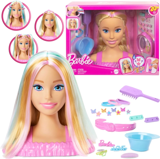 Barbie deluxe κεφάλι για χτένισμα και styling με ξανθά μαλλιά και αξεσουάρ