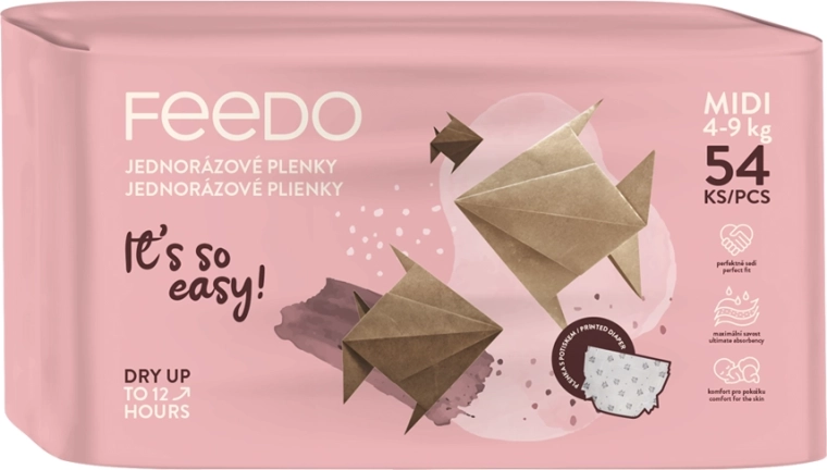 Μίας χρήσης παιδικές πάνες FEEDO Midi 3 (4–9 kg), 54 τεμ.