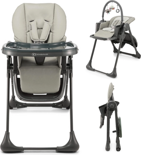 Kinderkraft Tummie 2 σε 1 καρεκλάκι φαγητού και ρηλάξ – γκρι
