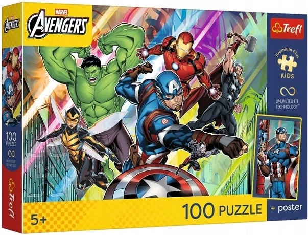 Trefl Marvel Avengers παιδικό παζλ 100 κομματιών «Δύναμη και ισχύς» με αφίσα