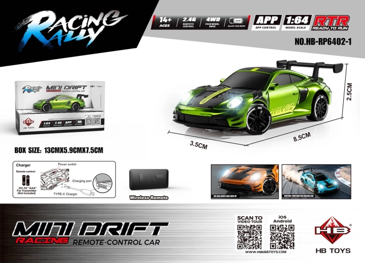 Τηλεκατευθυνόμενο αυτοκίνητο Mini Drift SmokeRacer πράσινο σε κλίμακα 1:64