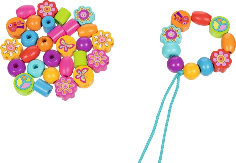 Σετ ξύλινων χαντρών Flower power