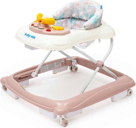 Παιδικό Περπατούρα BABY MIX με τιμόνι και σιλικονούχους τροχούς – ροζ
