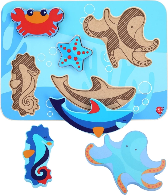Ξύλινο παζλ ένθεσης Sea World – LUCY & LEO, 6 κομμάτια