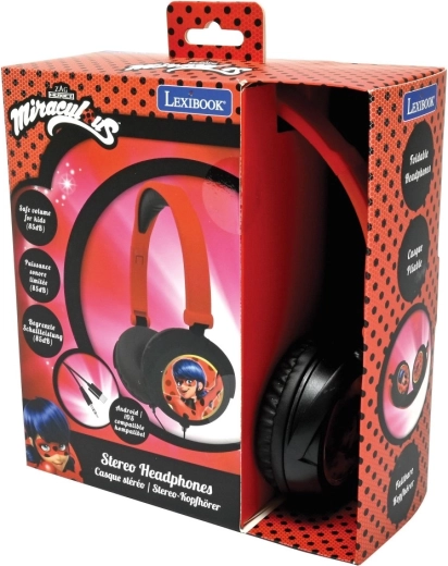 Παιδικά πτυσσόμενα ενσύρματα ακουστικά Miraculous: Η Θαυματουργή Πασχαλίτσα και ο Μαύρος Γάτος