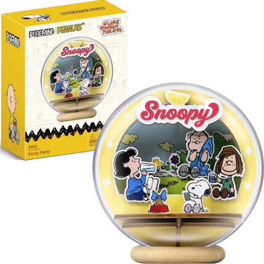 Puremind ξύλινο 3D μοντέλο SNOOPY PEANUTS – πικνίκ στο πάρκο σε διάφανη σφαίρα