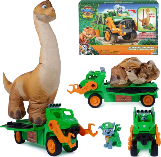 Spin Master Paw Patrol και δεινόσαυροι – Όχημα dino Megasaurus με αυτόματα φουσκωτό δεινόσαυρο και φιγούρα Rocky