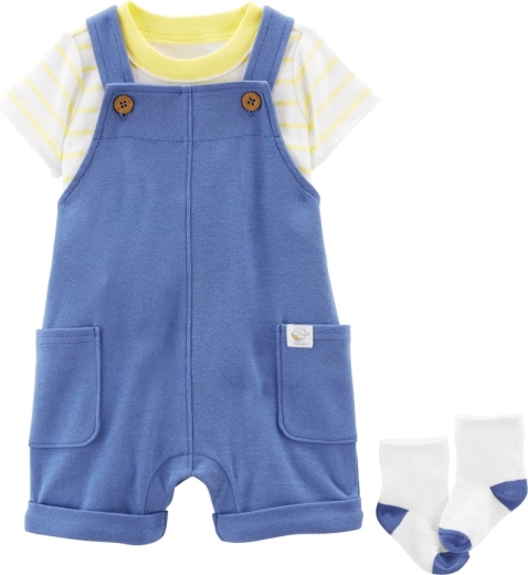 Carter's τρίκομμα σετ για μωρό Yellow Stripes – μπλουζάκι, σαλοπέτα σορτς και κάλτσες