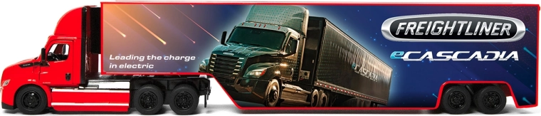 Μεταλλικό φορτηγό Freightliner eCascadia με κοντέινερ 33 cm