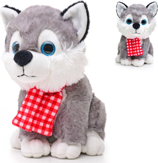 Λούτρινος σκύλος Husky με κασκόλ με ήχο 22 cm - 1 τεμάχιο