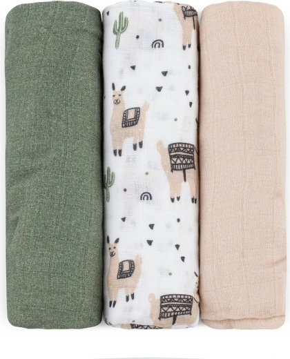 Petite&Mars σετ μπαμπού μουσελινών πανών Moussy llama vibes 68 × 68 cm (3 τεμ.)