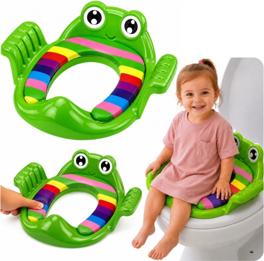 Παιδικό κάθισμα WC (μειωτήρας τουαλέτας) βατραχάκι με μαλακό κάθισμα και λαβές, πράσινο