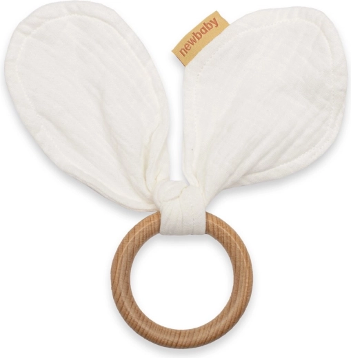 Ξύλινος κρίκος οδοντοφυΐας με μουσελίνα New Baby Ears, λευκό
