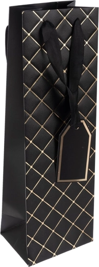 Χάρτινη δωροσακούλα quilt για κρασί, μαύρη 12 × 9 × 36 cm