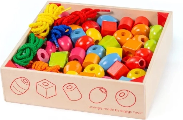 Ξύλινες χάντρες περαστές σε κασετίνα BIGJIGS TOYS