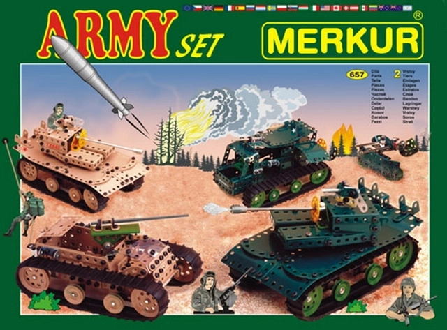 Μεταλλική κατασκευή Merkur Army set 674 τεμ., κουτί δύο επιπέδων 36 × 27 × 5,5 cm