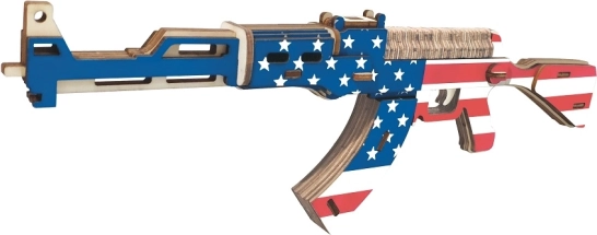 Ξύλινο 3D παζλ Υποπολυβόλο AK47 Αμερικανική σημαία