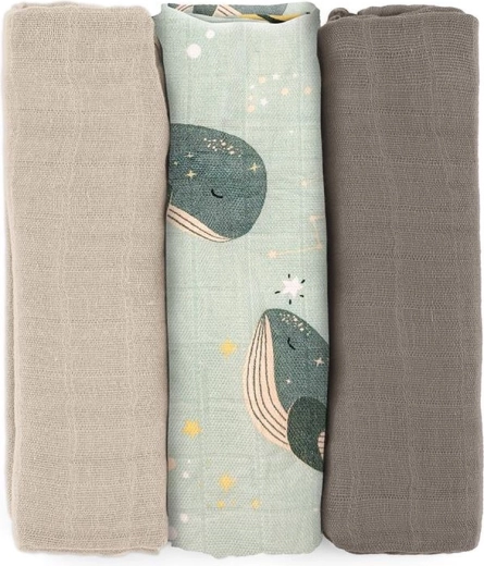 Petite&Mars μπαμπού μουσελινικές πάνες Moussy whale song 68 × 68 cm, 3 τεμ.