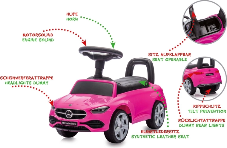 Παιδικό αυτοκινητάκι Mercedes-Benz C-Class 2 σε 1 ροζ