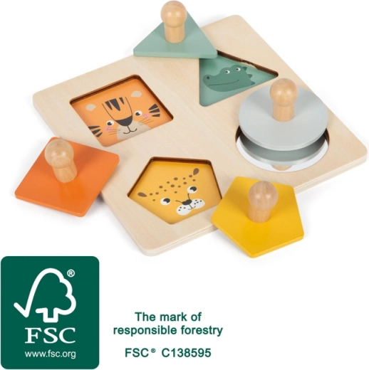 Ξύλινο παζλ Montessori με ζωάκια και καθρεφτάκι small foot