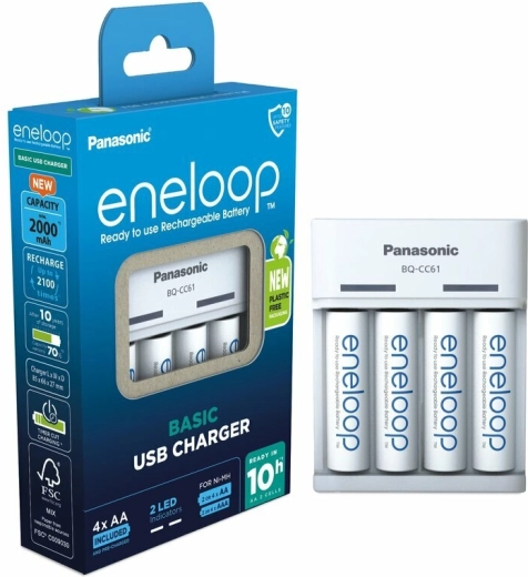 Panasonic Eneloop EKO φορτιστής USB BQ-CC61 + επαναφορτιζόμενες μπαταρίες AA 2000 mAh (4 τεμ.)