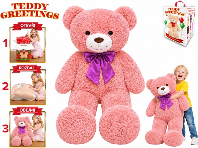 Teddy Greetings λούτρινο αρκουδάκι με φιόγκο 120 cm ροζ - 1 τεμάχιο