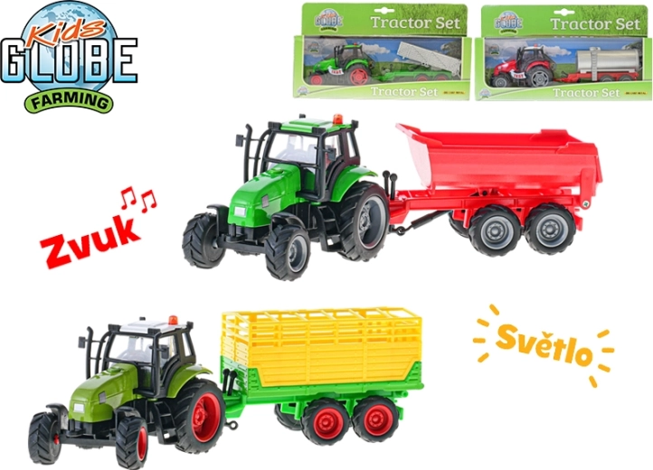 Παιδικό τρακτέρ με ρυμουλκούμενο KIDS GLOBE Farming 25 cm με φώτα και ήχους