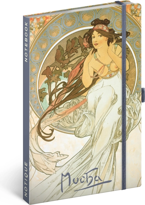 Σημειωματάριο NOTIQUE Alfons Mucha – Hudba, με γραμμές, 13 × 21 cm
