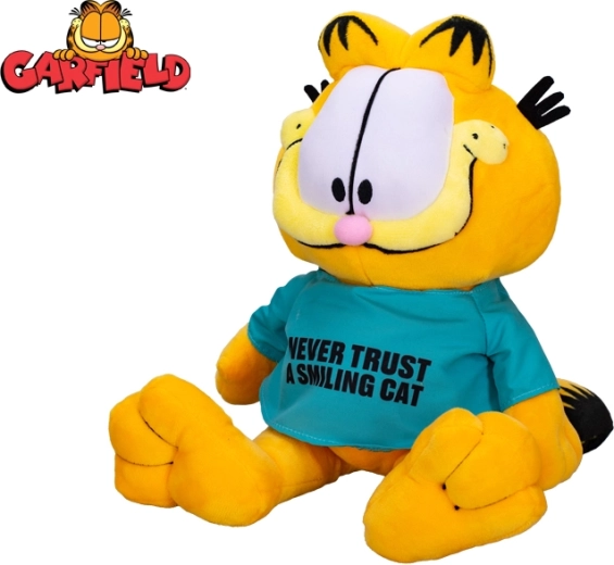 Λούτρινος γάτος GARFIELD 28 cm – μπλουζάκι «Never trust a smiling cat»