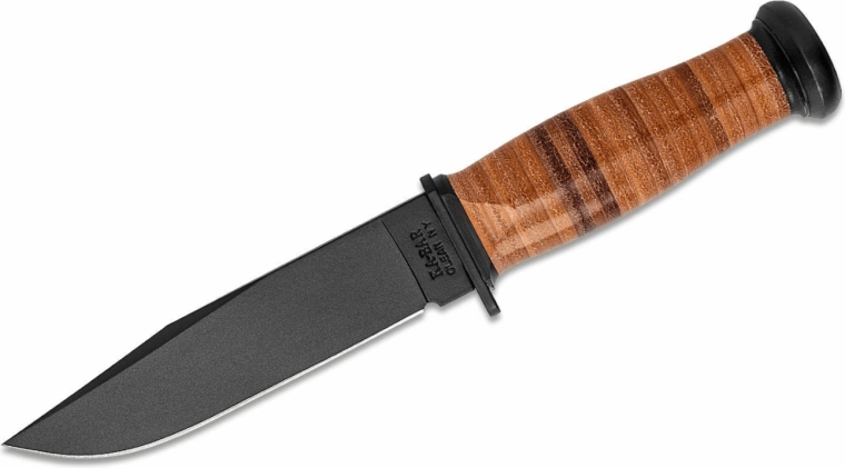 Τακτικό μαχαίρι KA-BAR Mark 1, 12,8 cm, μαύρο, δερμάτινη λαβή, δερμάτινη θήκη