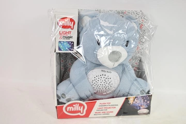 Mπλε λούτρινο αρκουδάκι MillyBear με προβολέα νυχτερινού ουρανού