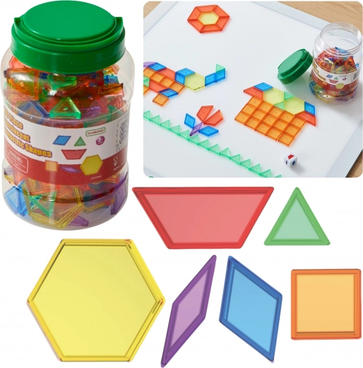 MASTERKIDZ μοντεσσοριανή μωσαϊκή tangram από διαφανή γεωμετρικά σχήματα, 140 τεμ.