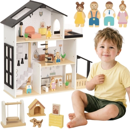 Tooky Toy ξύλινη κατοικία για κούκλες με αξεσουάρ (31 τεμάχια)